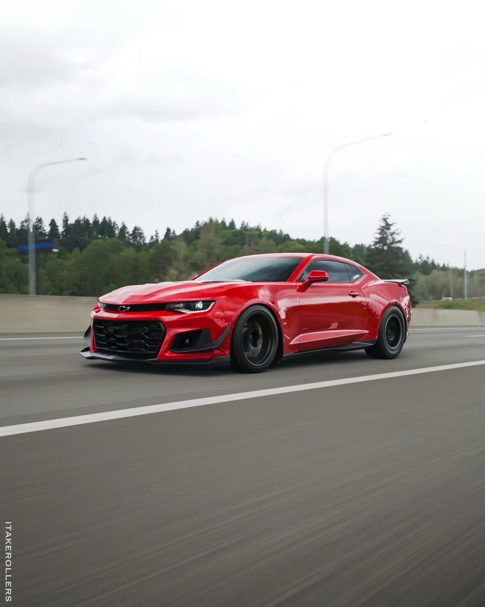 Red Camaro ZL1 rolling shot