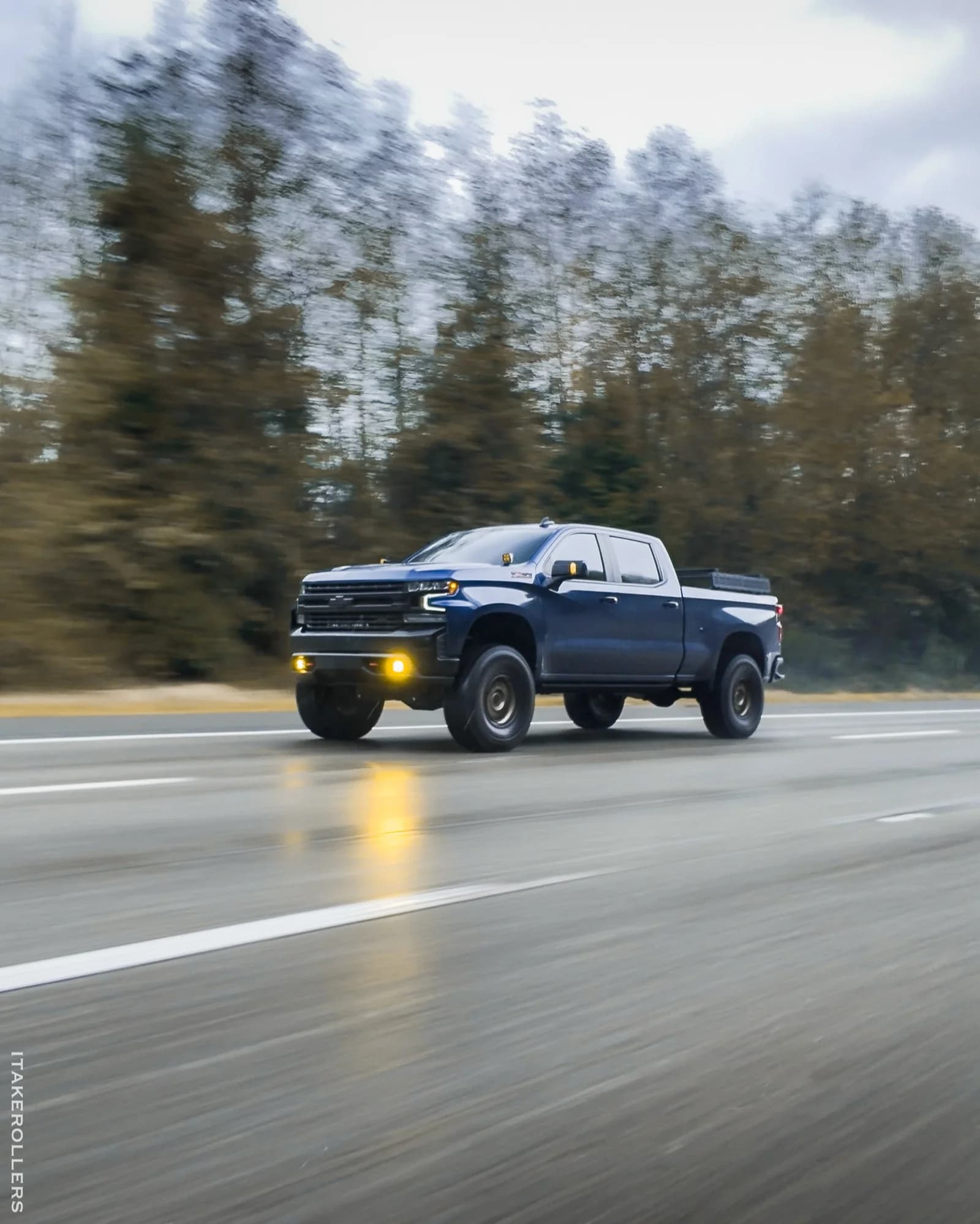 Silverado rolling shot in rain