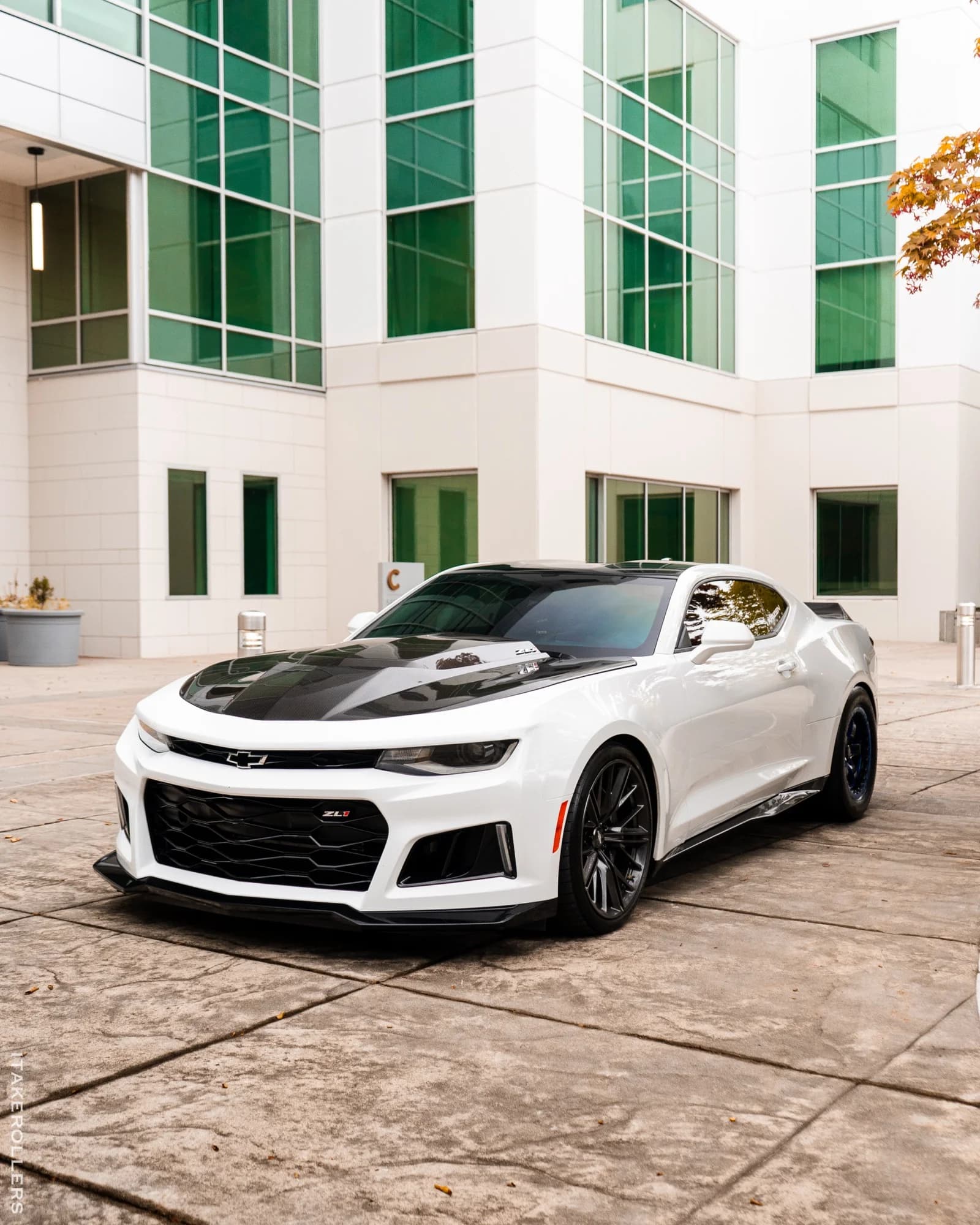 White Camaro ZL1 front view