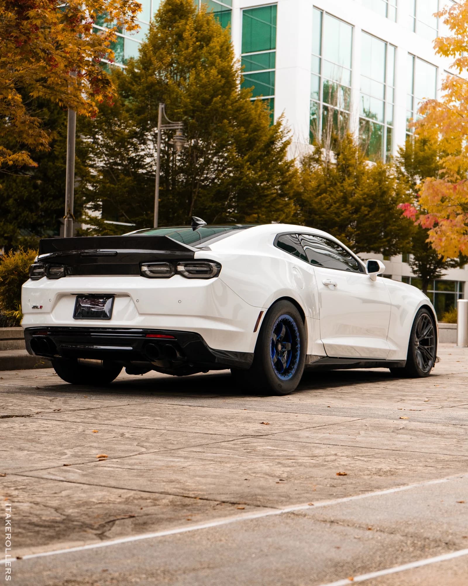 White Camaro ZL1 rear view